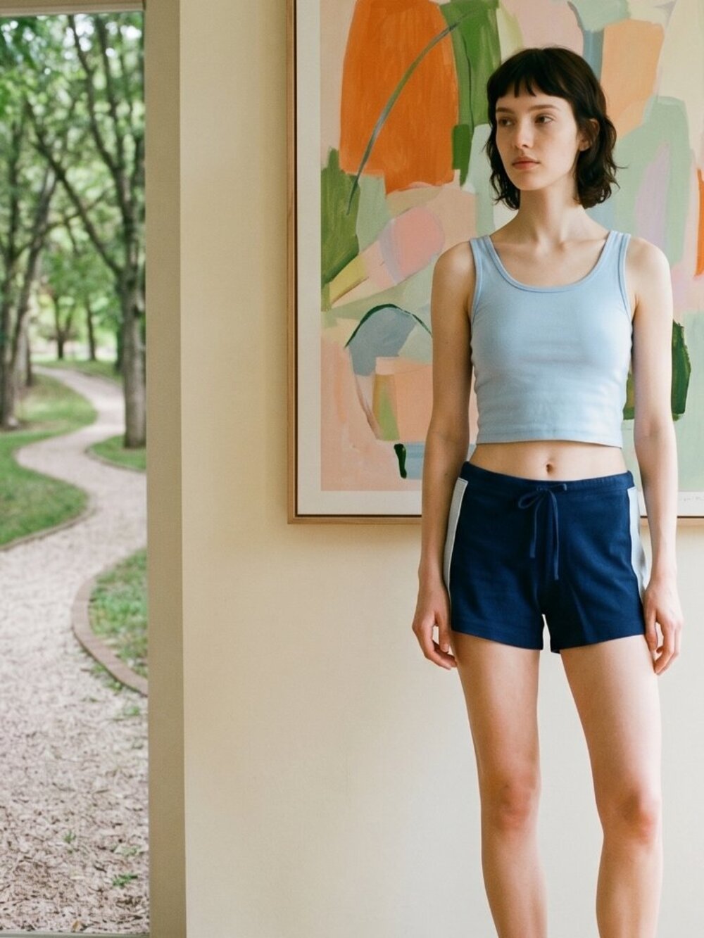 TEKGEAR Women’s Shorts Sz L Dark Blue w/Light Blue Side Panels Like New